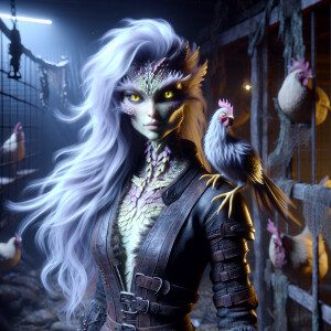 intricately detailed photo quality anthropomorphic Hen woman she...