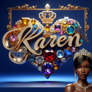 VCraft a 3-D image showcasing the name 'KAREN' in a luxurious go...