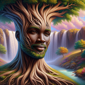 A hyper-realistic 3-D oil painting depicting a tree integrated w...