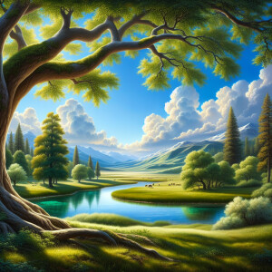 Visuals of a serene natural landscape with traditional Native Am...