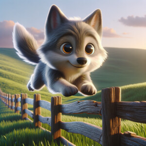 A cute wolf jumping the fence