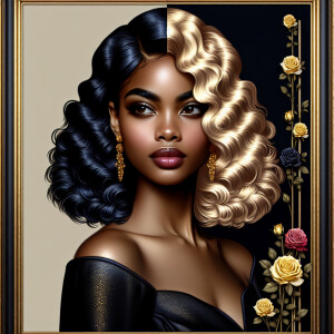 Create a vertical 3-D portrait of a light-skinned African-Americ...