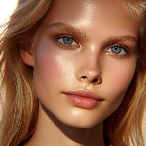 Young woman with Scandinavian features, fair skin, light blonde...