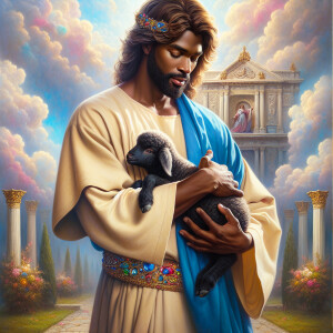 Oil painting of an African-American man resembling Jesus Christ,...