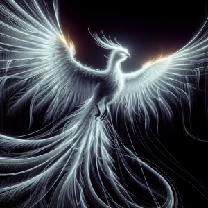 Create a detailed digital illustration of a phoenix rising, with...