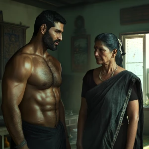 Realistic  1:1,A muscular sweaty man talking to his 54 year old...