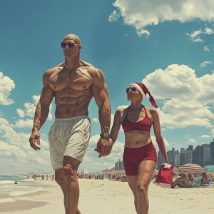 Photo-realism,fantasy.a muscular sweaty man walking  with his 50...