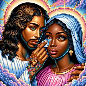Ensure that the image distinctly represents both Jesus Christ an...