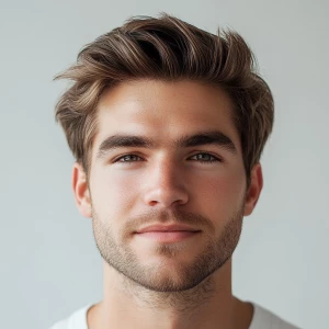 Create an image of a 28-year-old clean-shaven White American man...