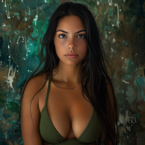 Capture the elegance of a fair-skinned woman with dark long hair...