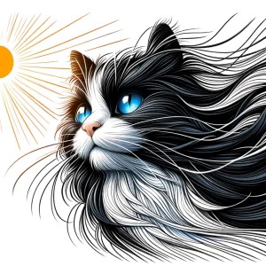 Create an animated, coloured pencil drawing of a black and white...