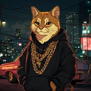 A gangster Shiba Inu cat inspired by Dogecoin, in urban GTA-styl...