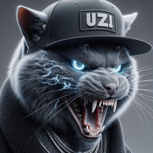 Russian blue cat face, extremely aggressive, rabid, showing shar...