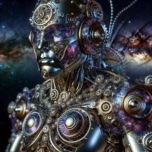 A shimmering, elegantly cybernetic meteorite mariner, with intri...