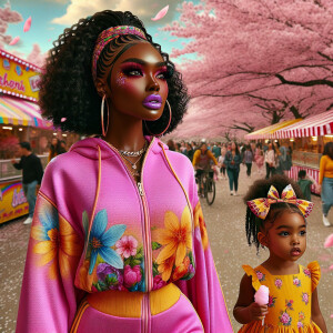 Airbrush style: Cherry blossom festival landscape . A beautiful...