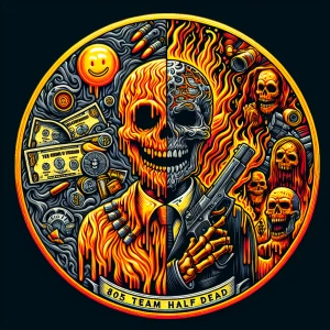 Design a horror-inspired, circular brand logo with a professiona...