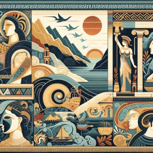 Generate an image that combines the artistic elements of ancient...