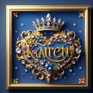 VCraft a 3-D image showcasing the name 'KAREN' in a luxurious go...