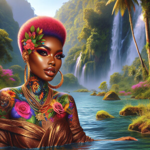 A 4K glossy oil painting hyper-realistic image of a large full-f...