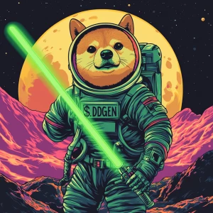 MEME DOGE in GTA art style, dressed as an astronaut and holding...