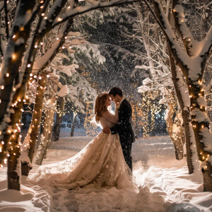 Beautiful snowing wonderland for romantic wedding