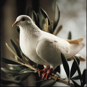 Beautiful white dove on an olive tree branch  --sref 3656455247