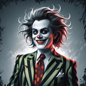 Create an illustration of Beetlejuice, the mischievous and flamb...