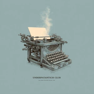 minimalist line-art illustration of a vintage typewriter, steam...