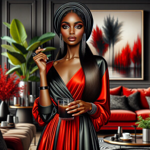 "Envision an elegantly airbrushed portrayal of a radiant African...