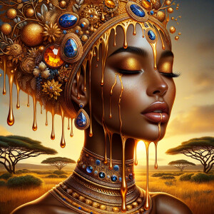 A digital illustration of a Latina woman's portrait with a luxur...