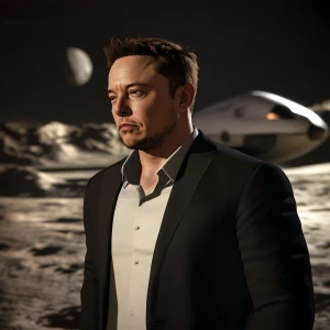 Elon Musk..on the moon, in GTA San Andreas and carton style