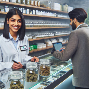 Counter at pot dispensary.