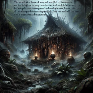 "In the depths of the mist-laden jungle, the evil shaman lurks w...