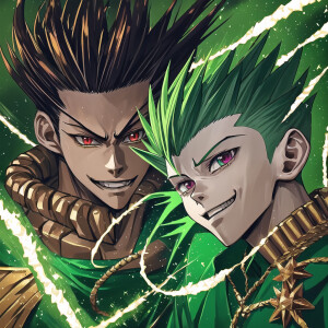 gon freecss from anime hunter x hunter,  smiling with grills wit...