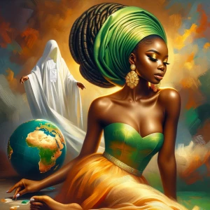dmt art Digital glossy oil painting with warm colors from profil...