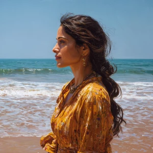 Hyperrealism ,salma hayek on goa beach
