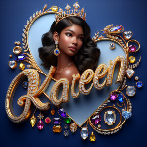 VCraft a 3-D image showcasing the name 'KAREN' in a luxurious go...