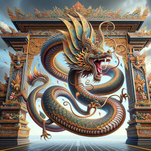 flying serpent dragon balinease style under the festival gates,...