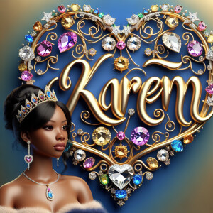 VCraft a 3-D image showcasing the name 'KAREN' in a luxurious go...