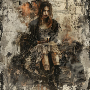 Create a mesmerizing grunge-style illustration of a fashion mode...