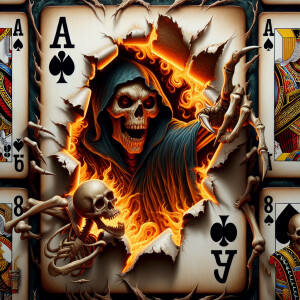 A big hole was torn out of the playing card, and the God of Deat...