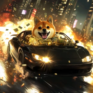 Shiba Inu meme Doge with a wide grin and big expressive eyes, dr...
