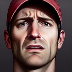 Generate a hyper-realistic image of a man with a blank expressio...