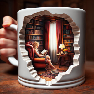 15 ounce white ceramic coffee mug, white part has a chunk missin...