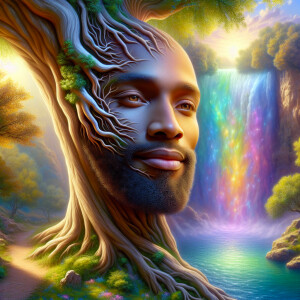 A hyper-realistic 3-D oil painting depicting a tree integrated w...