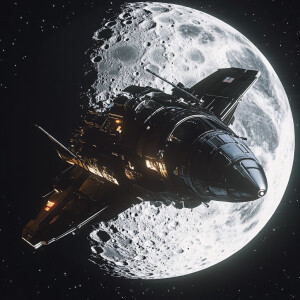 very ultra realistic spaceship near the moon