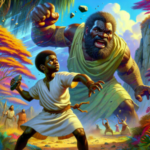 A vivid and dynamic digital painting of the biblical scene betwe...