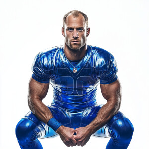 Create a whole body portrait image of a  football player at age...