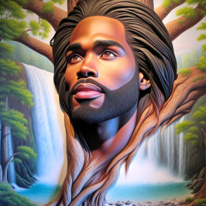 A hyper-realistic 3-D oil painting depicting a tree integrated w...