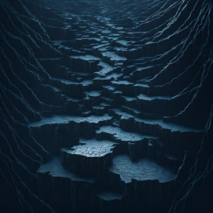 Create an image of a floating, segmented slate stone fountain wh...